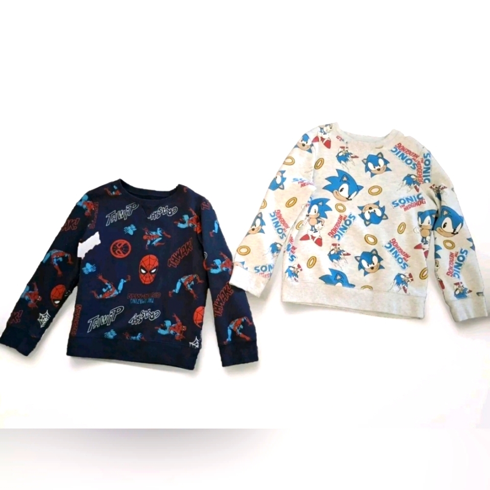 Pair of 2 boys sweatshirts pullovers Spiderman and Sonic size Large